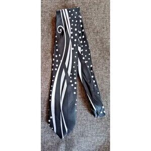 Dress Tie 70s 80s 90s Y2k Mens Bruno Conte Black White classic 3.5  Wide